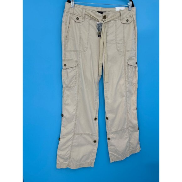 Express Roll Tab Hem Convertible Crop Cotton Pant Casual Beige Size 12 NEW - Picture 2 of 6